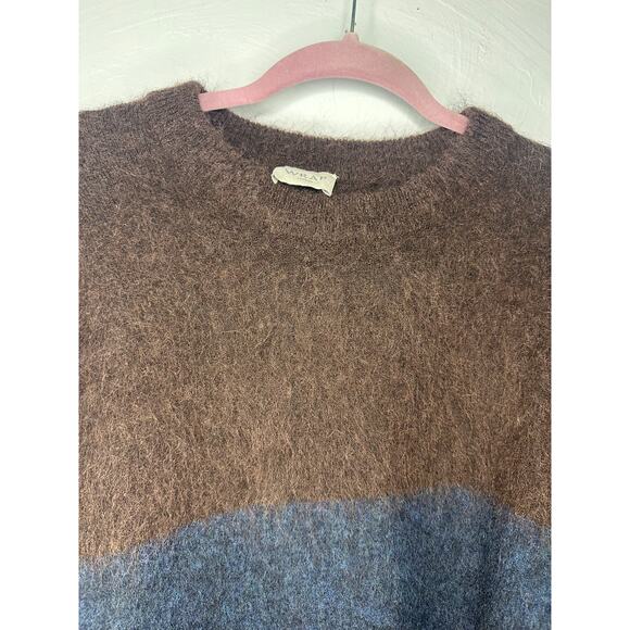 Wrap London Mohair Merino Crewneck Sweater Color Size 4 Blue Brown Gold Soft - Picture 3 of 8